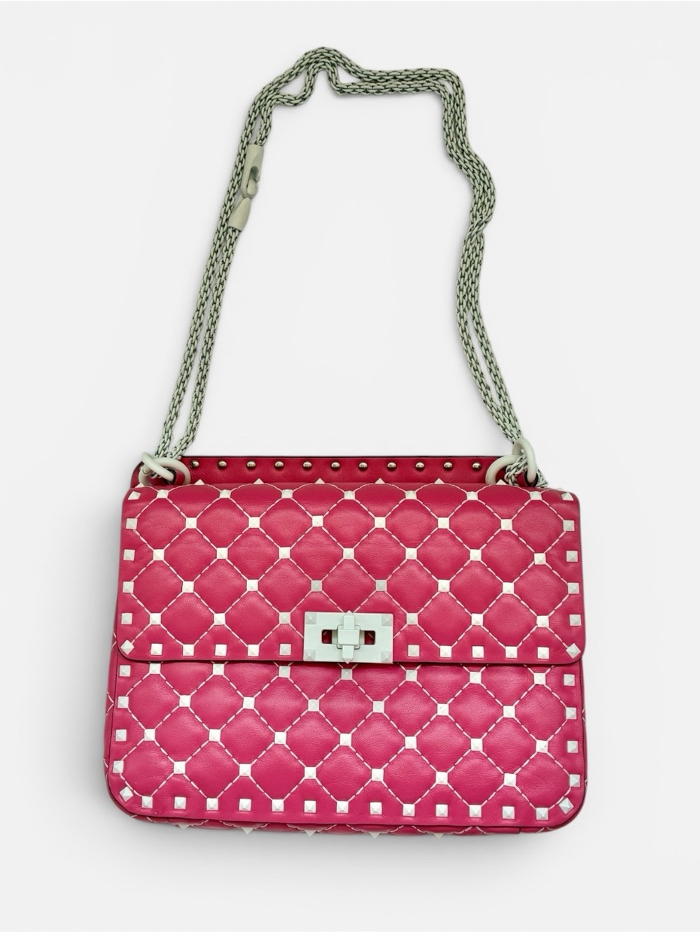 Valentino Garavani Rockstud Spike Pink Quilted Leather Shoulder Bag - Picture 5 of 12